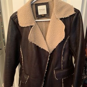 Faux Leather and Shearling Coat